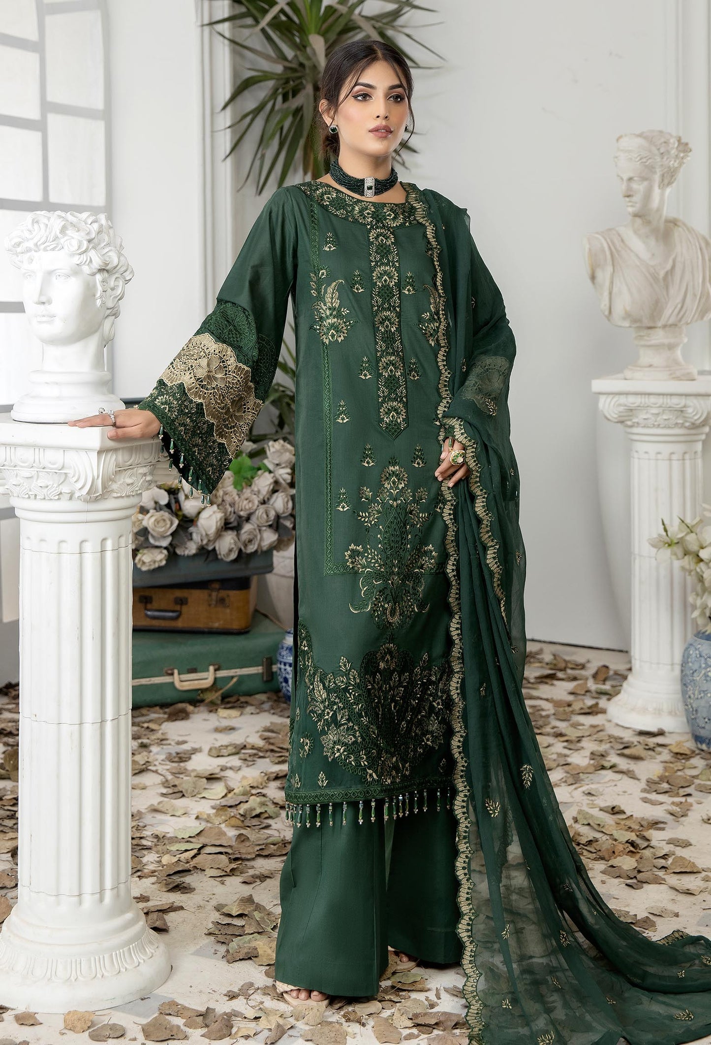 Timber Green - Embroidered Unstitched Lawn