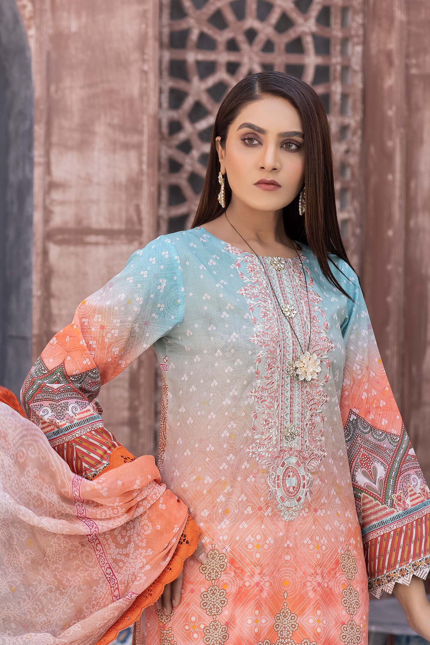 Pale Chestnut - Digital Printed & Embroidered Lawn