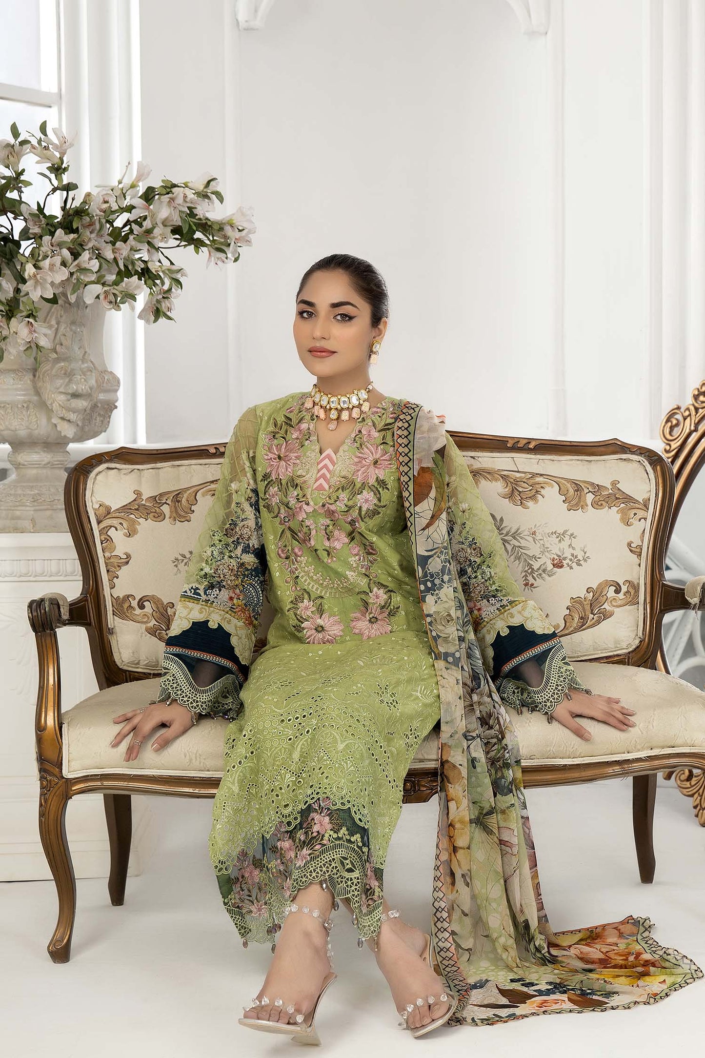 Olive Green - Chikankari Lawn 3PC