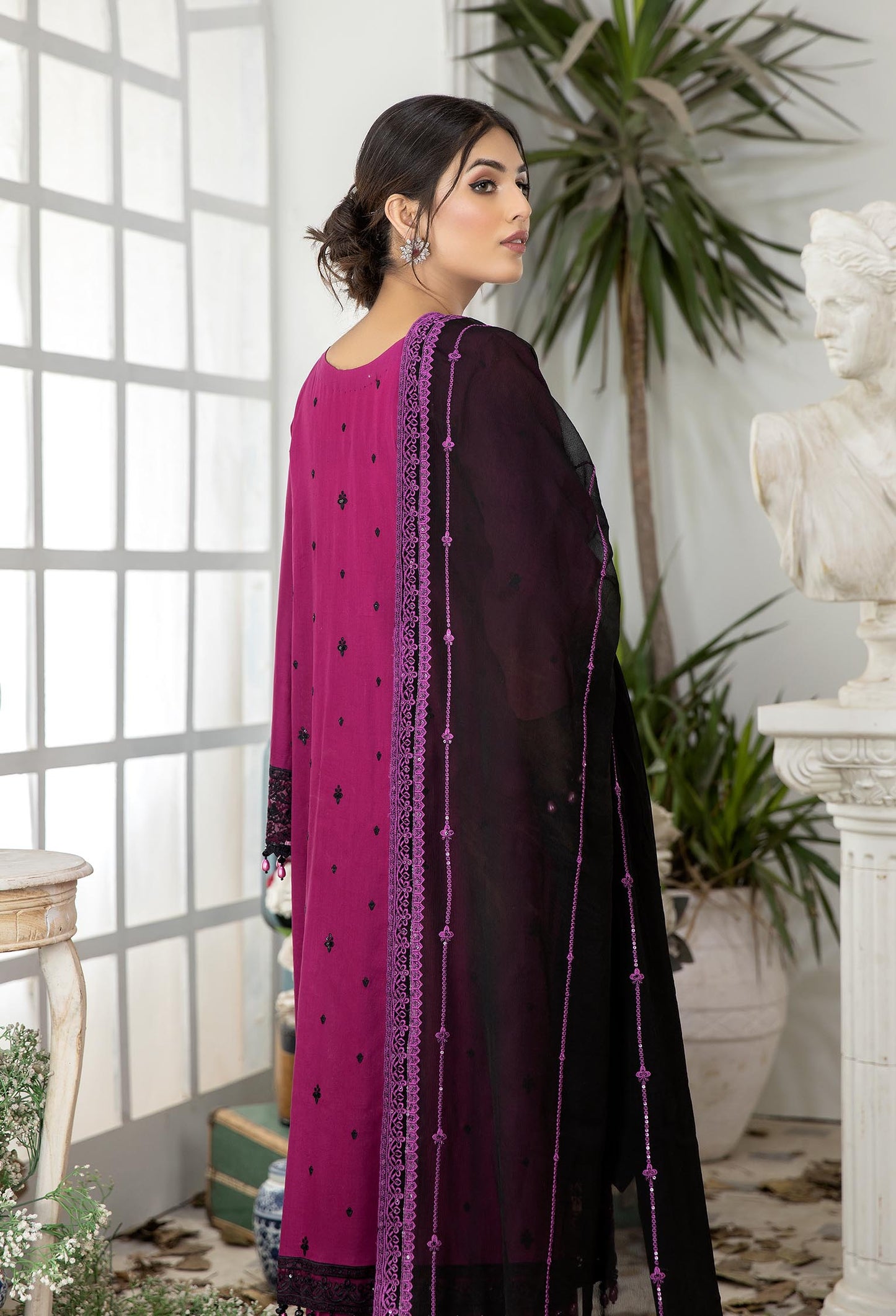 Dark Raspberry - Embroidered Unstitched Lawn