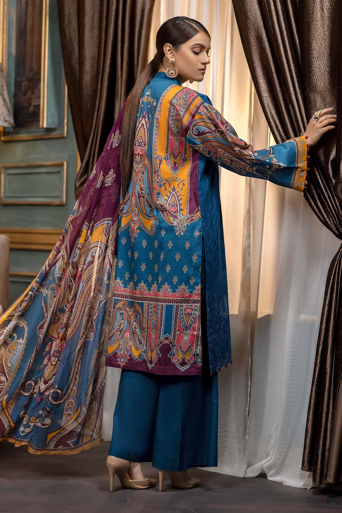 Prussian Blue - Embroidered & Printed Lawn