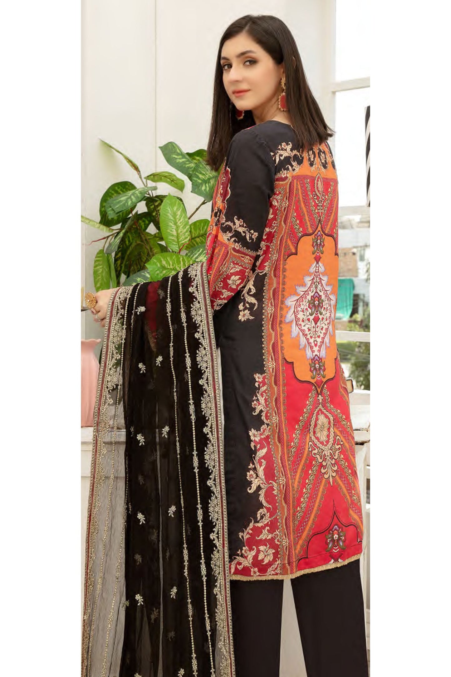 Asiatic lily - Digital Printed and Embroidered Suvic Chiffon