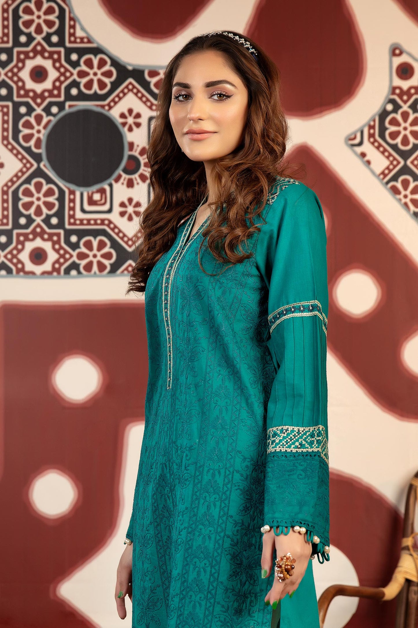 Deep Aqua - Exclusive Embroidered Lawn Stitch Kurti