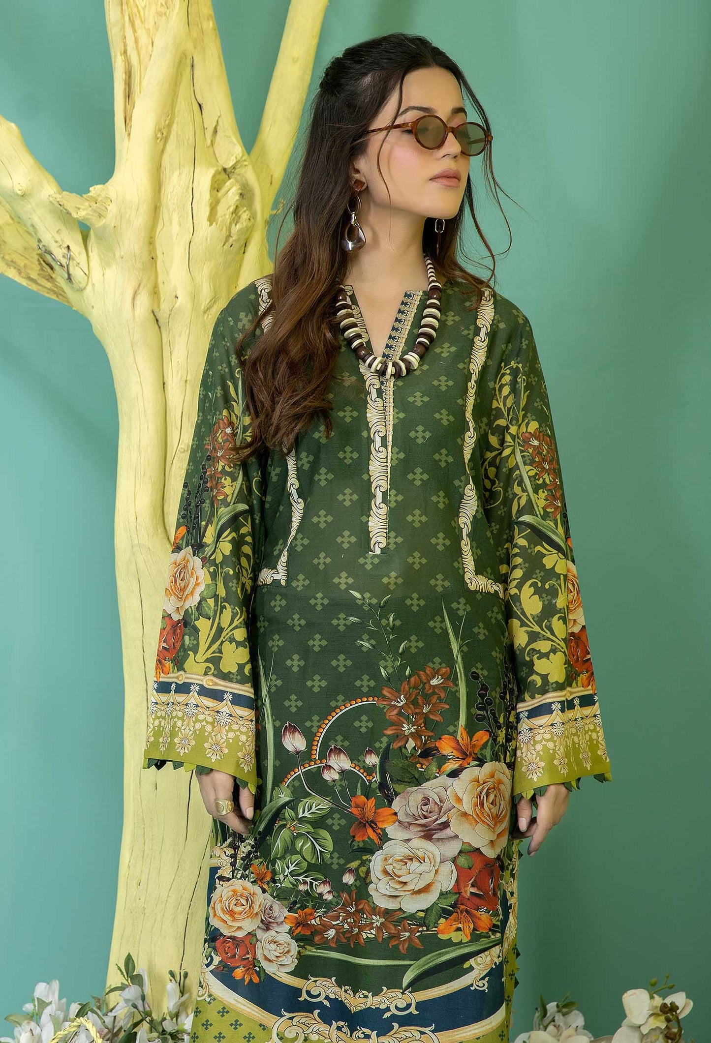 Lunar Green - Stitched Lawn Shirt