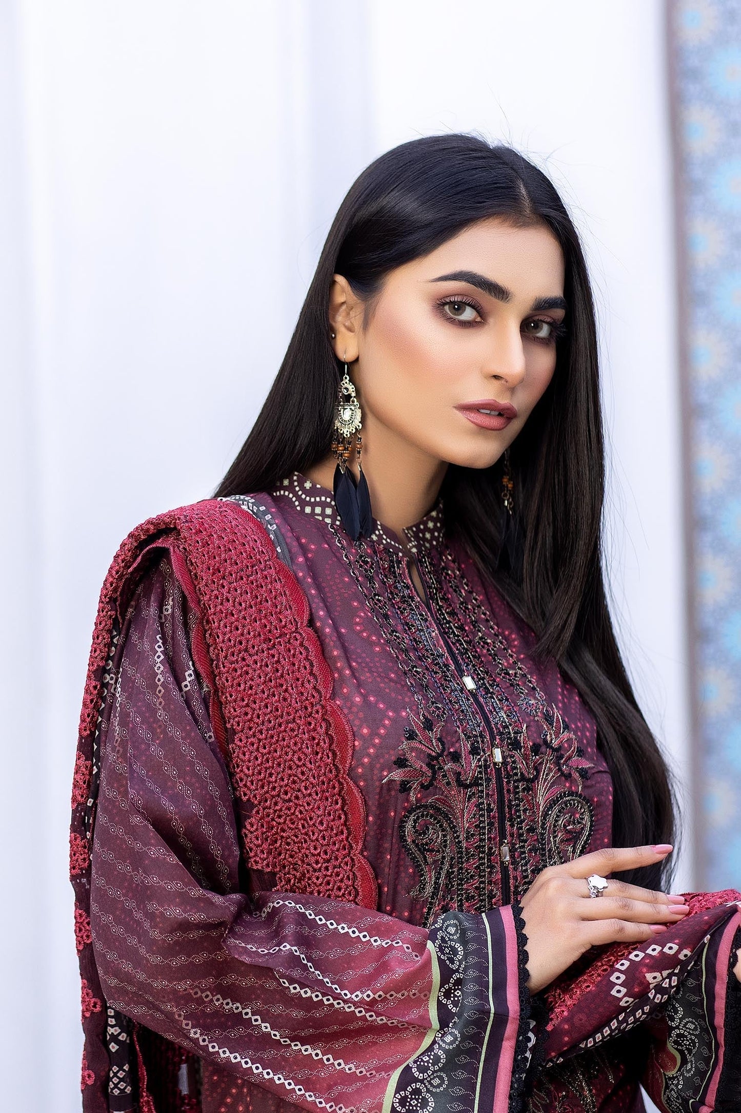 Old Mauve - Digital Printed & Embroidered Lawn