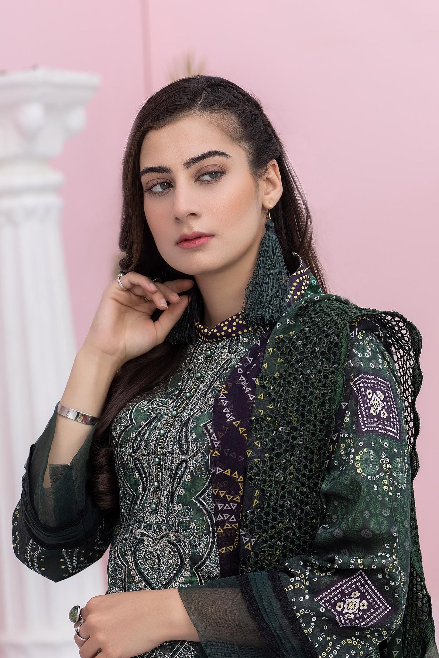 Charcoal - Digital Printed & Embroidered Lawn