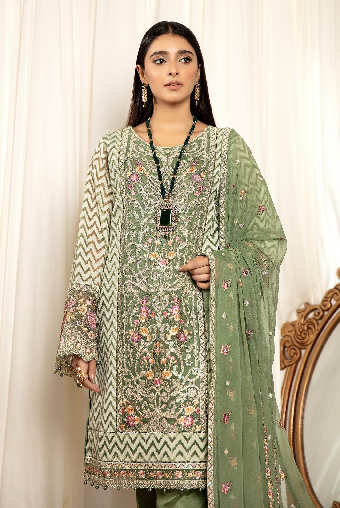 Oyster - Stitched Embroidered Organza 3PC