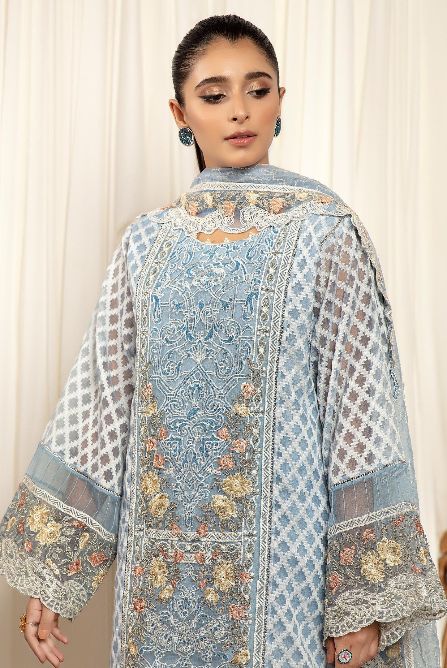 Arctic - Stitched Embroidered Organza 3PC