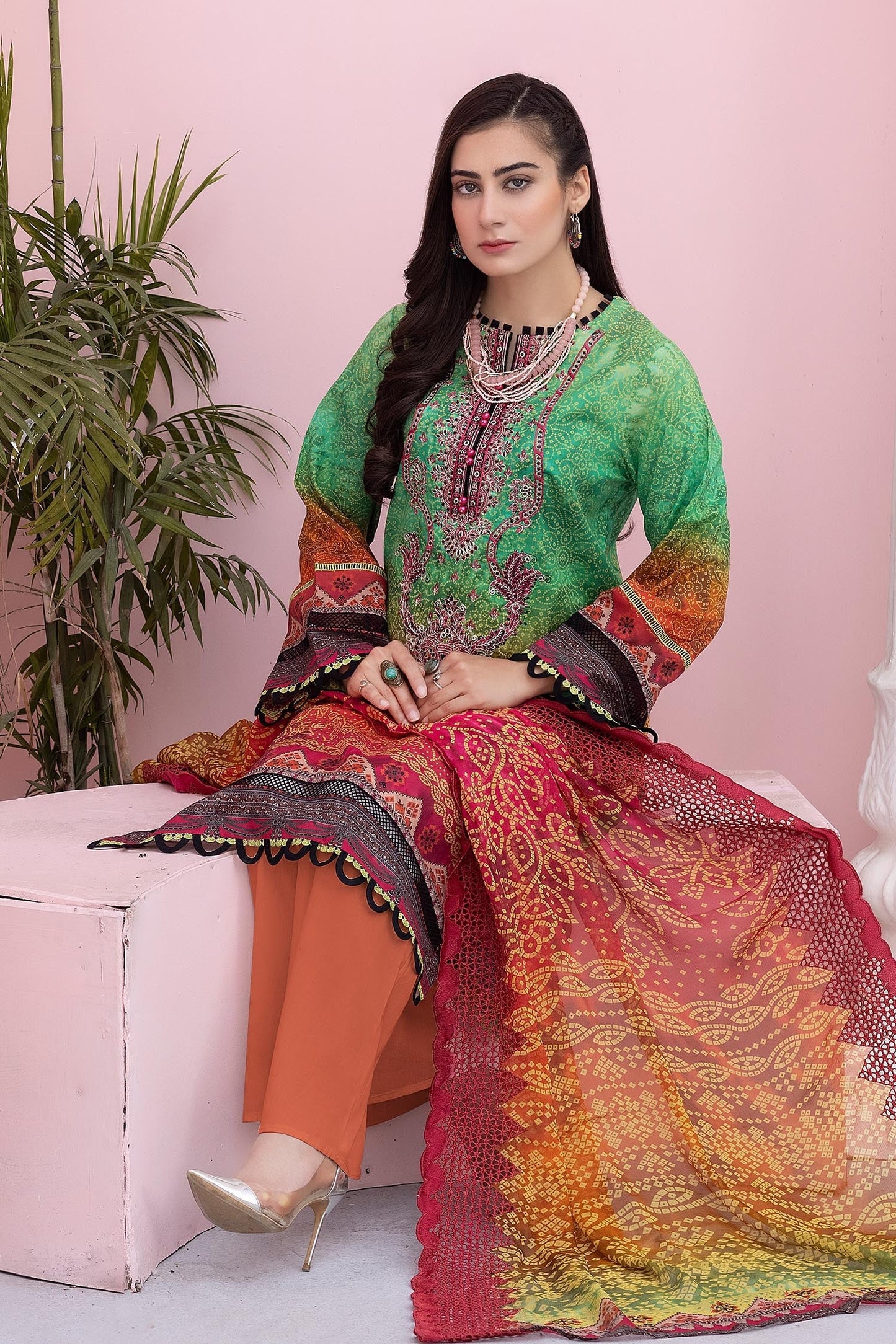 Terracotta - Digital Printed & Embroidered Lawn