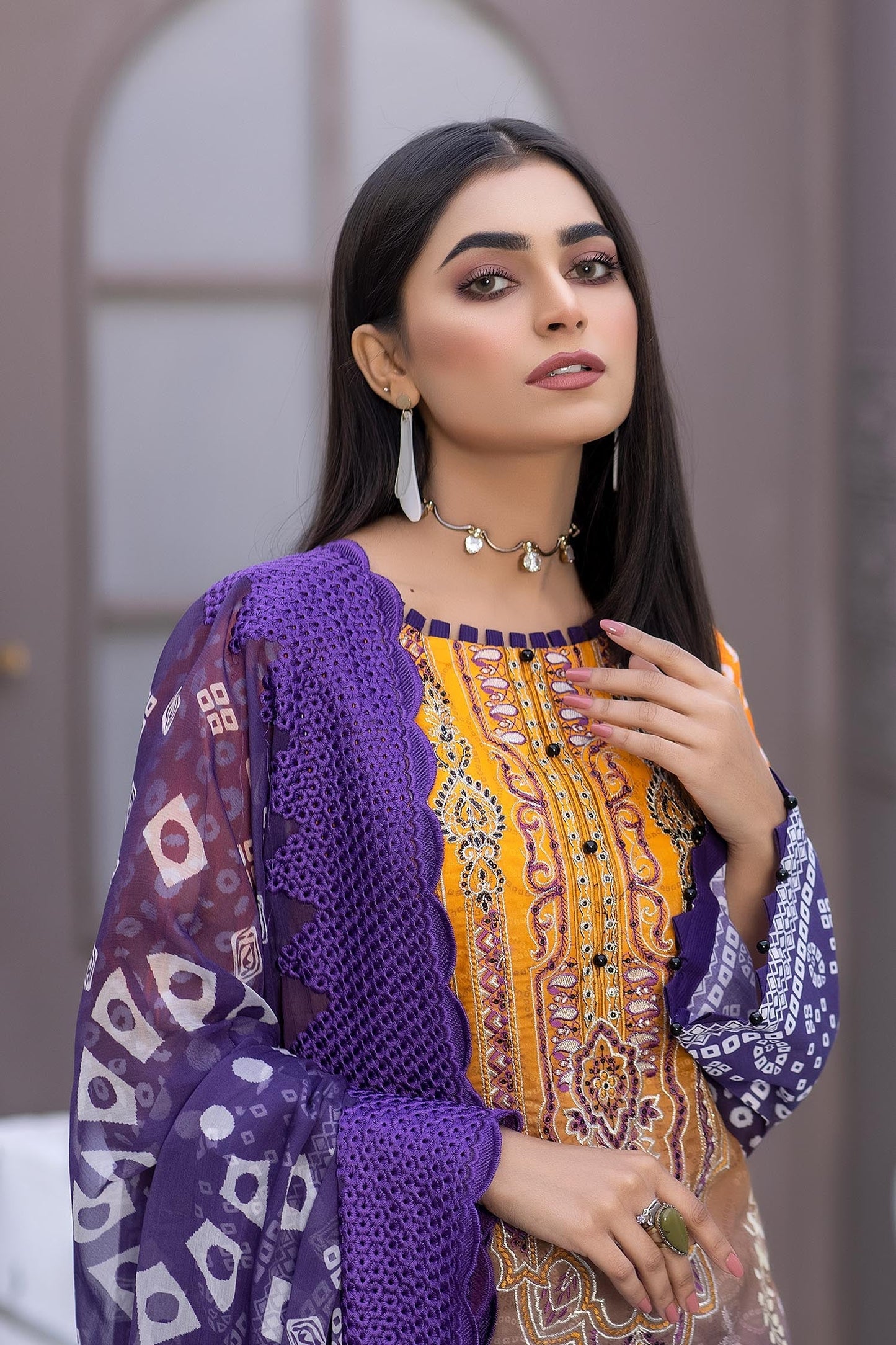 Wisteria Purple - Digital Printed & Embroidered Lawn