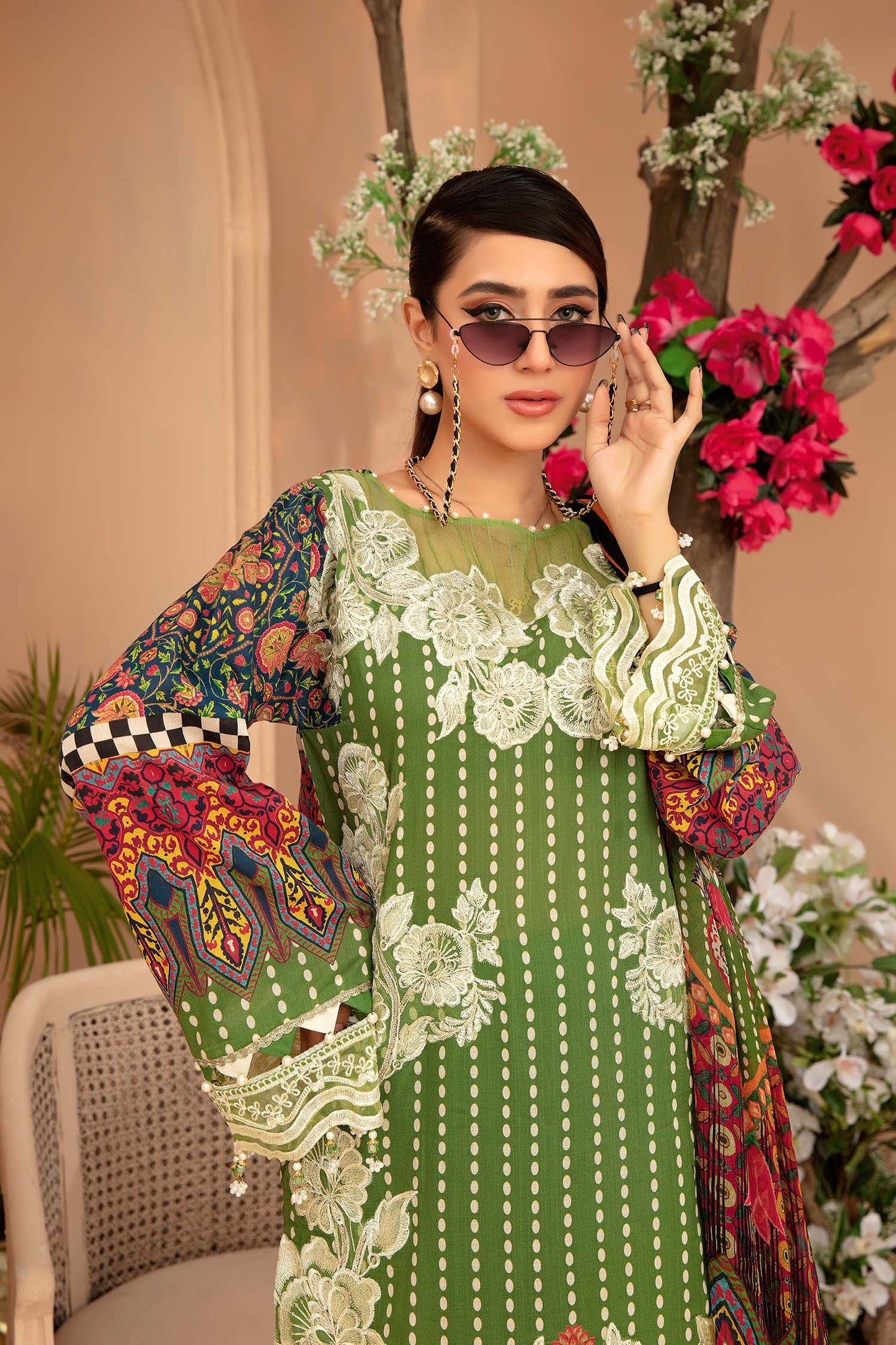 Mint Macaroon - Digital Printed & Embroidered 3PC