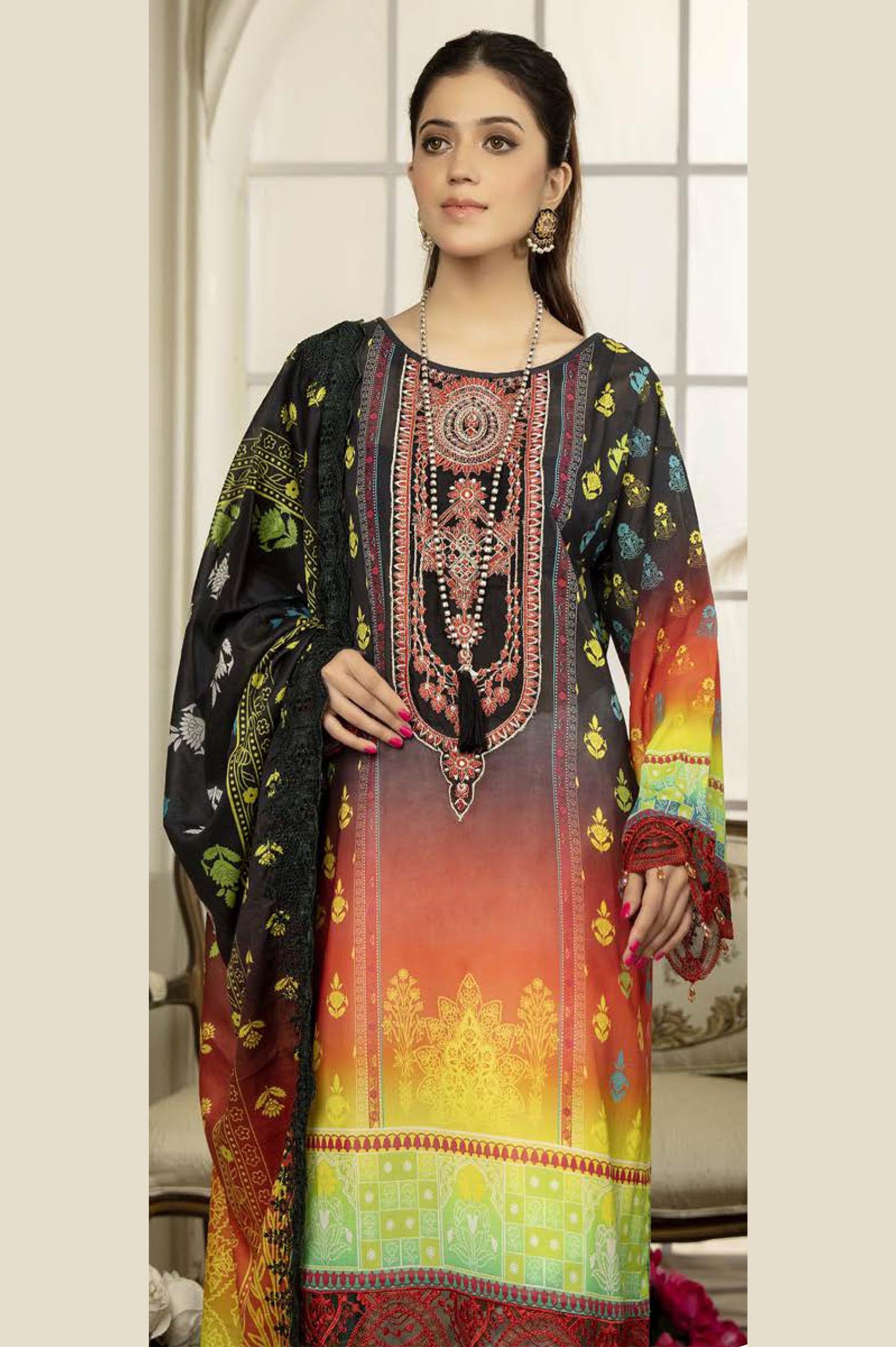 Swerly - Digital Printed & Embroidered Swiss Voil 3PC
