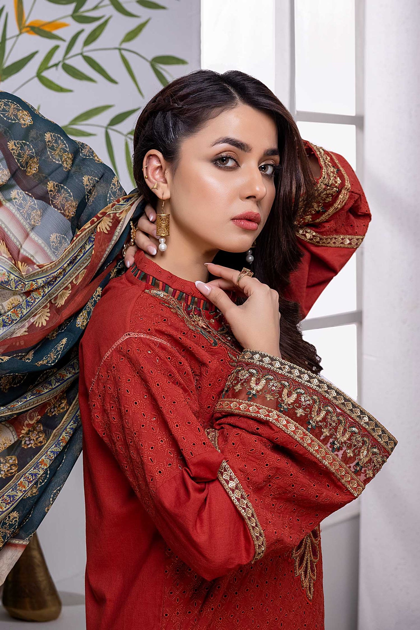 Cornell Red - Chikankari Embroidered Lawn Stitched 3PC