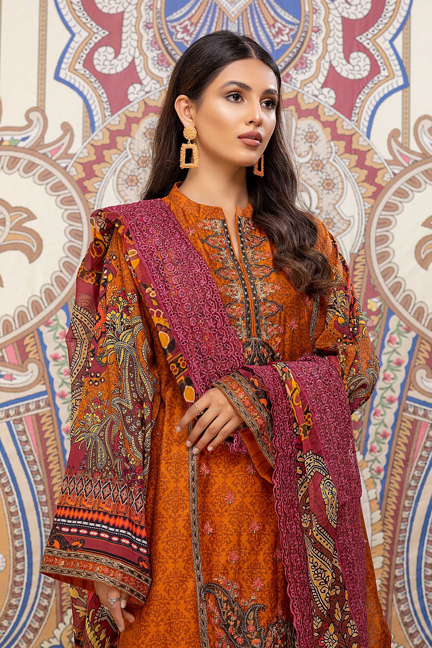 Dazzling Orange - Printed & Embroidered Lawn Pret 3PC