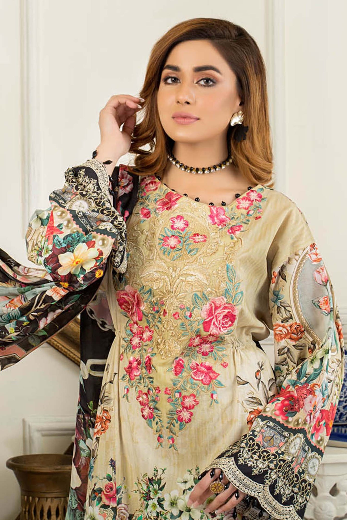 Desert Sand - Digital Printed & Embroidered Swiss Lawn