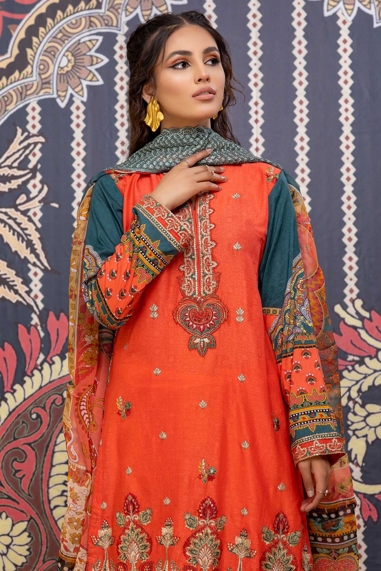 Dark Orange - Printed & Embroidered Lawn Pret 3PC