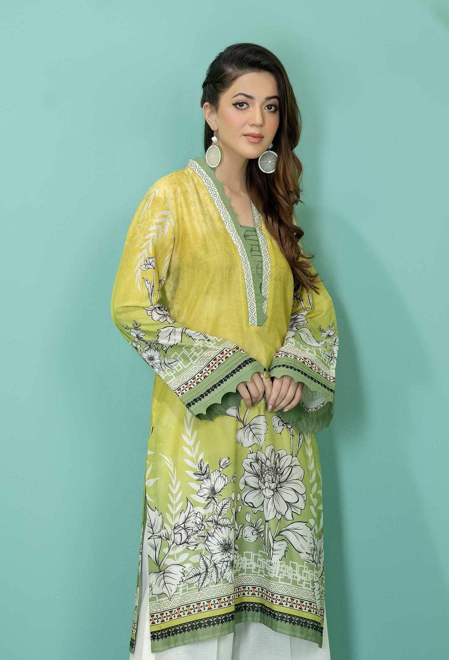 Greenish Beige - Stitched Lawn Shirt