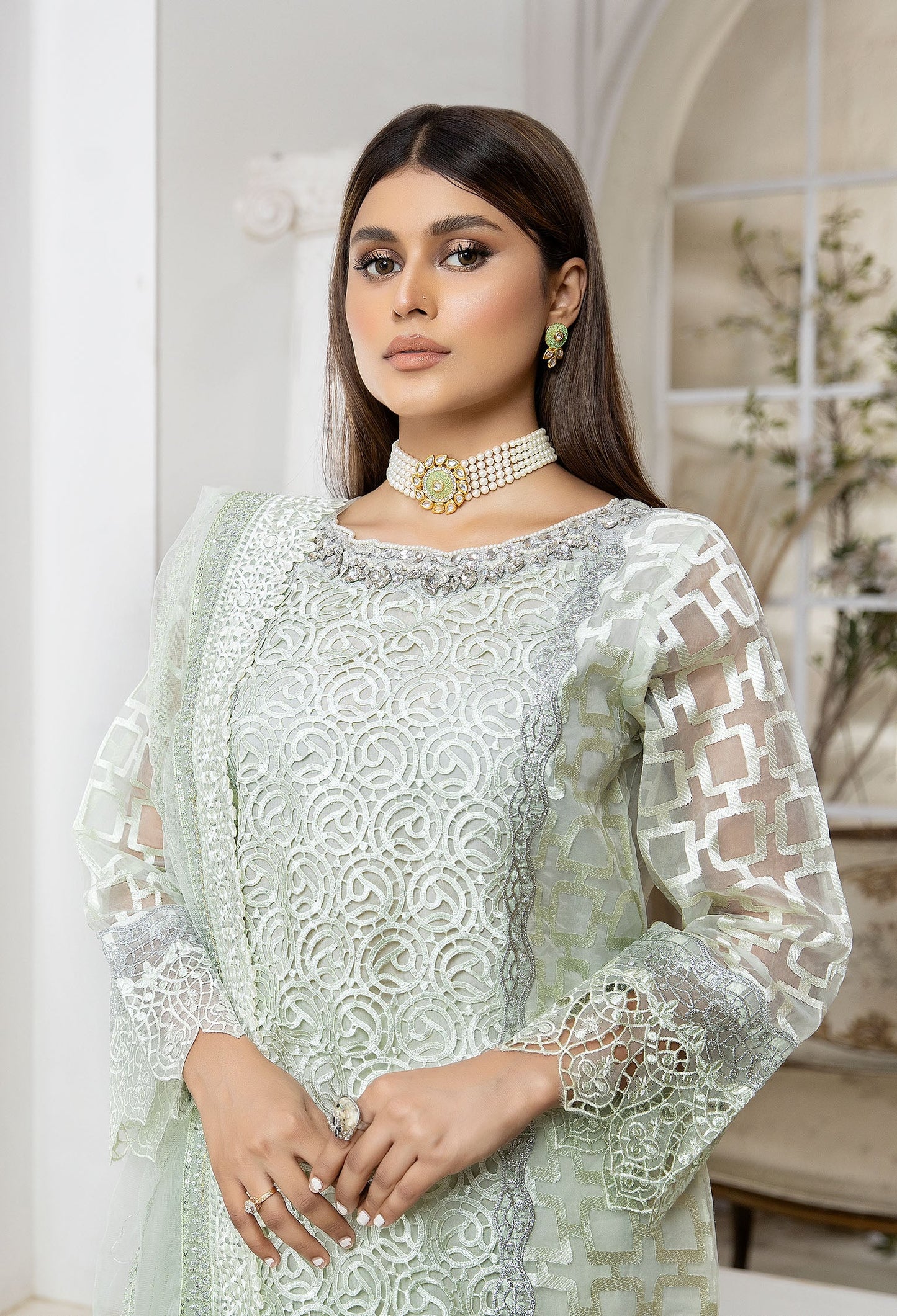 Aqua Haze - Embroidered Organza Pret