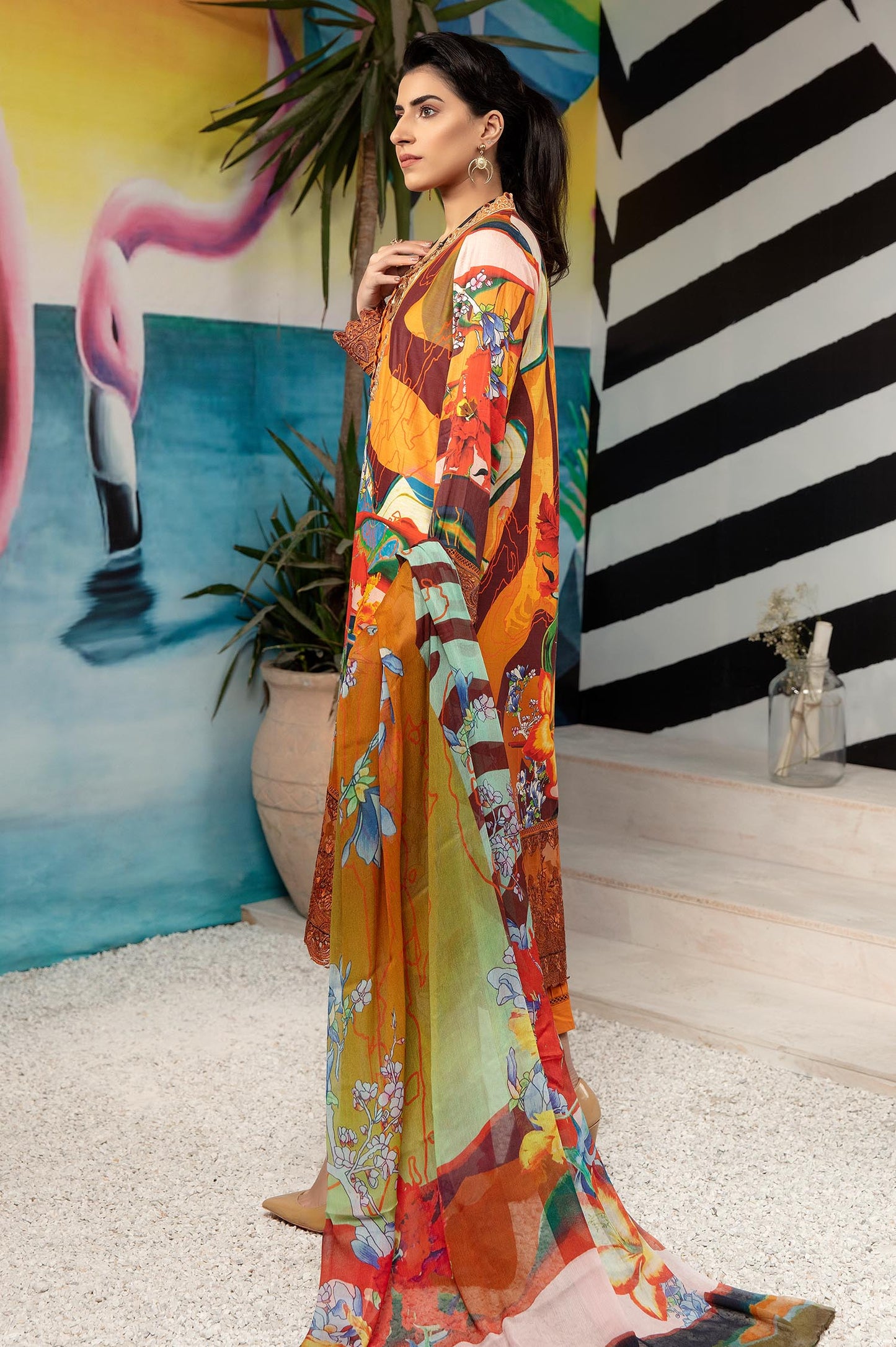 Portland Orange - Printed & Embroidered Lawn 3PC