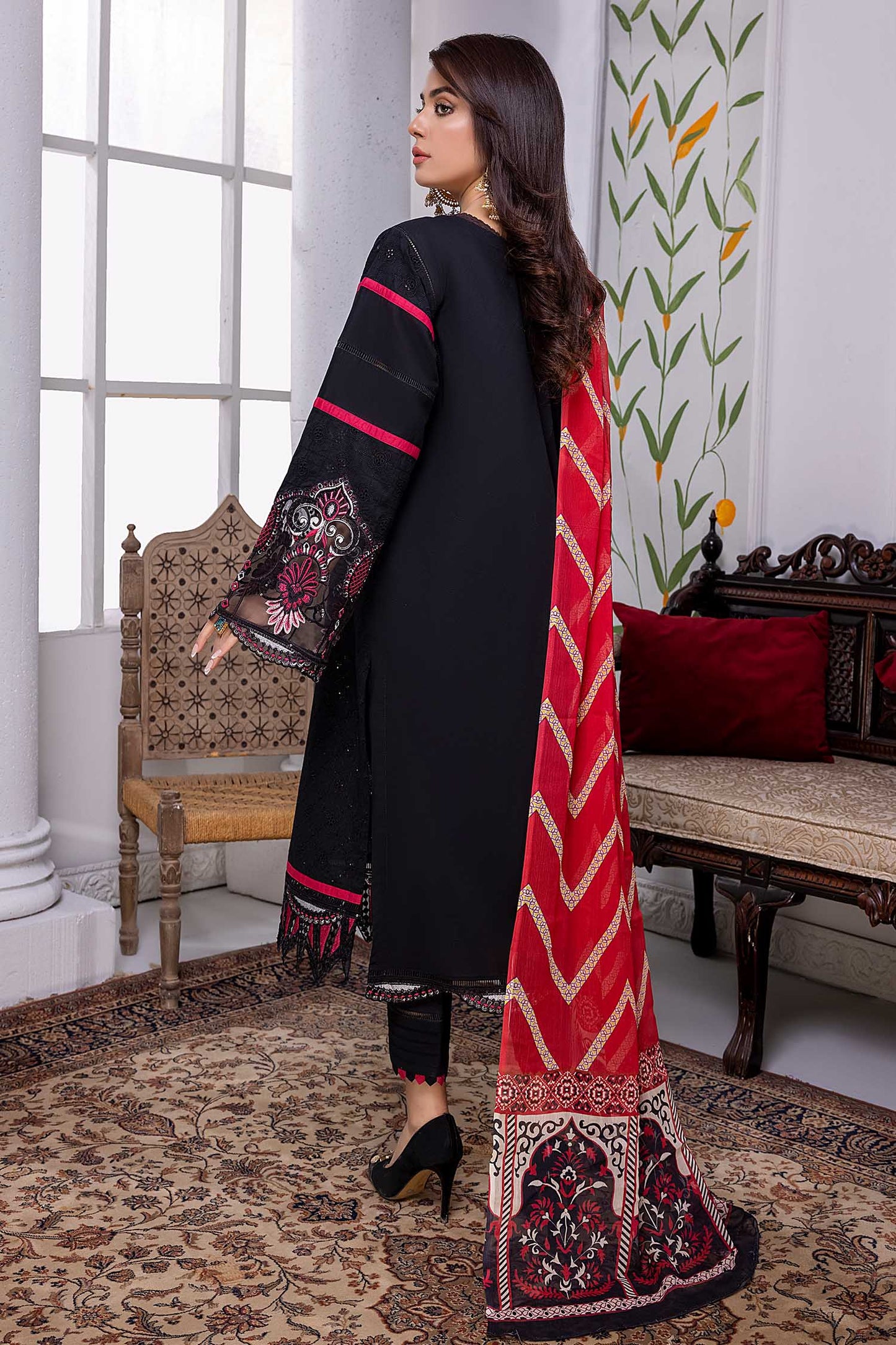 Rich Black - Chikankari Embroidered Lawn Stitched 3PC