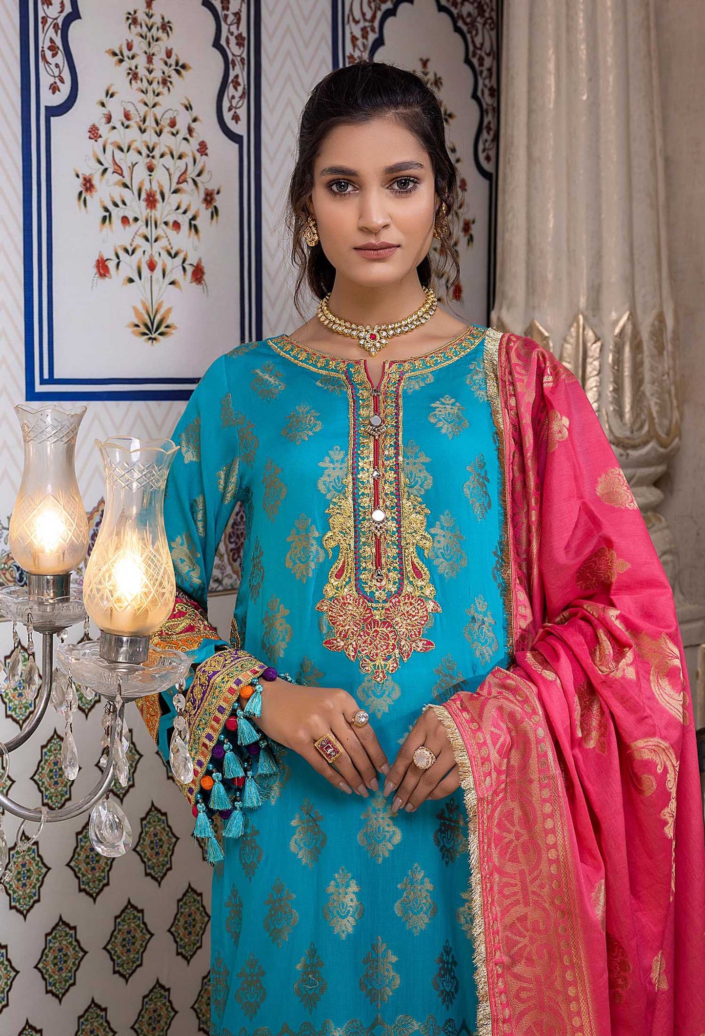 Cherry Blossom - Schiffli Embroidered Jacquard Lawn 3PC