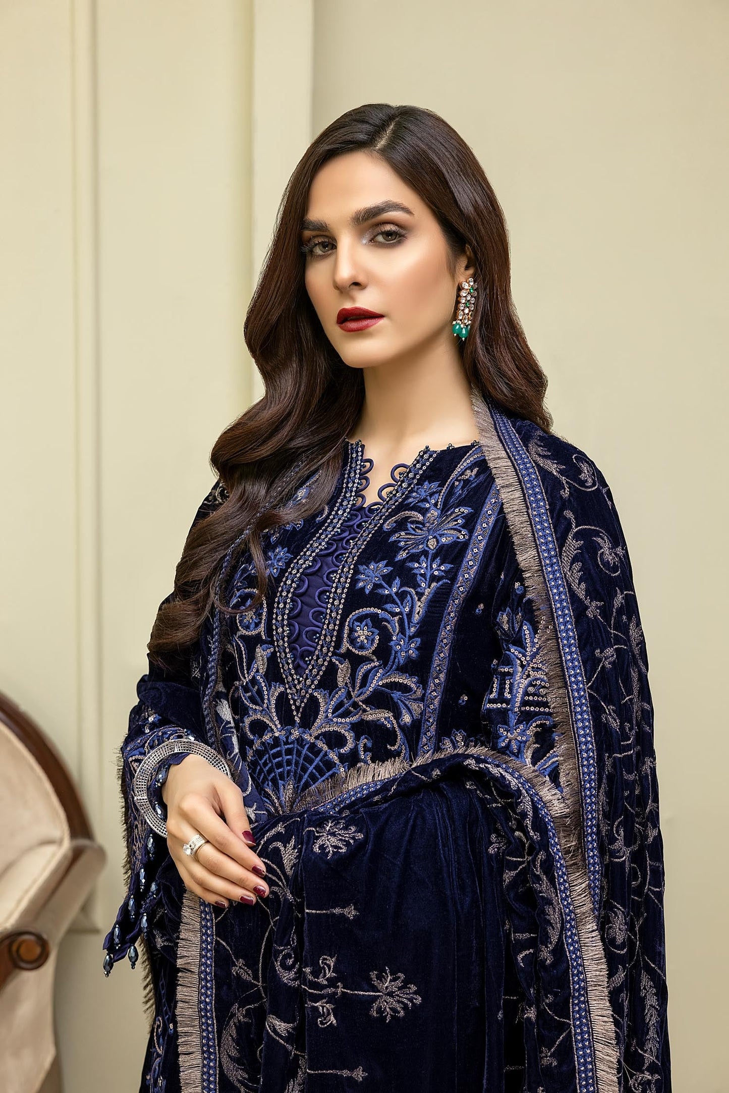 Berry Spray - Embroidered Velvet 3PC