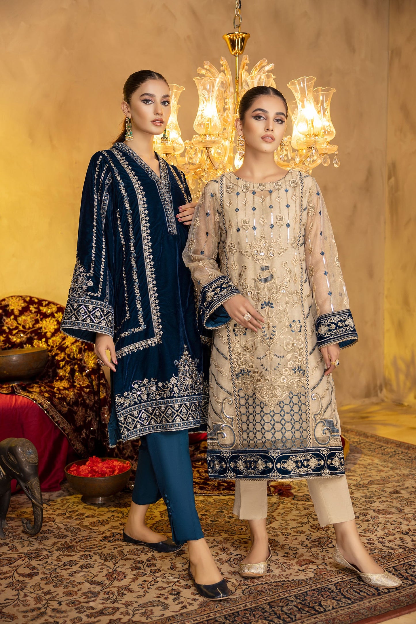 Diamond Dart - Embroidered Zari net Stitched 2PC