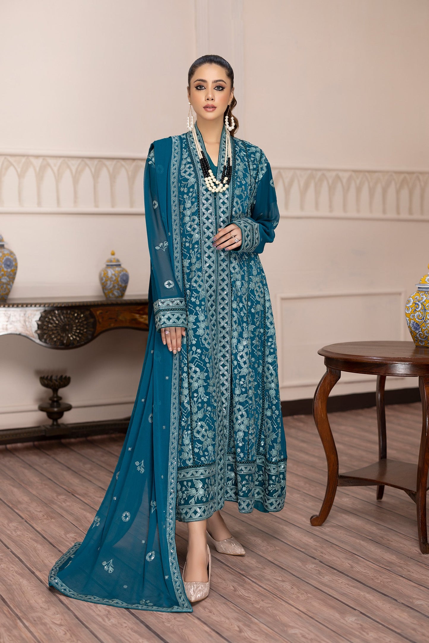 Saffron Glory - Embroidered Chiffon Gown Pret 3PC