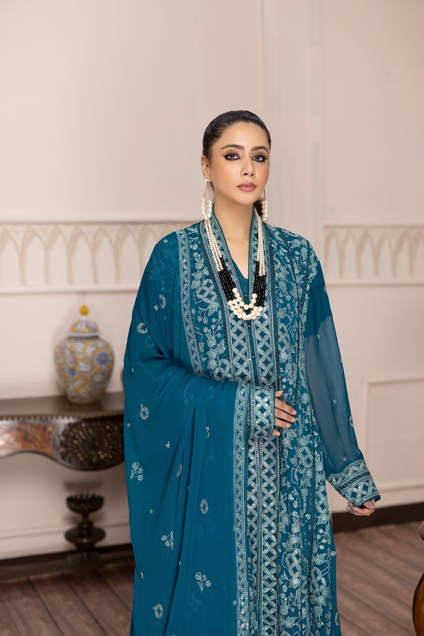 Saffron Glory - Embroidered Chiffon Gown Pret 3PC