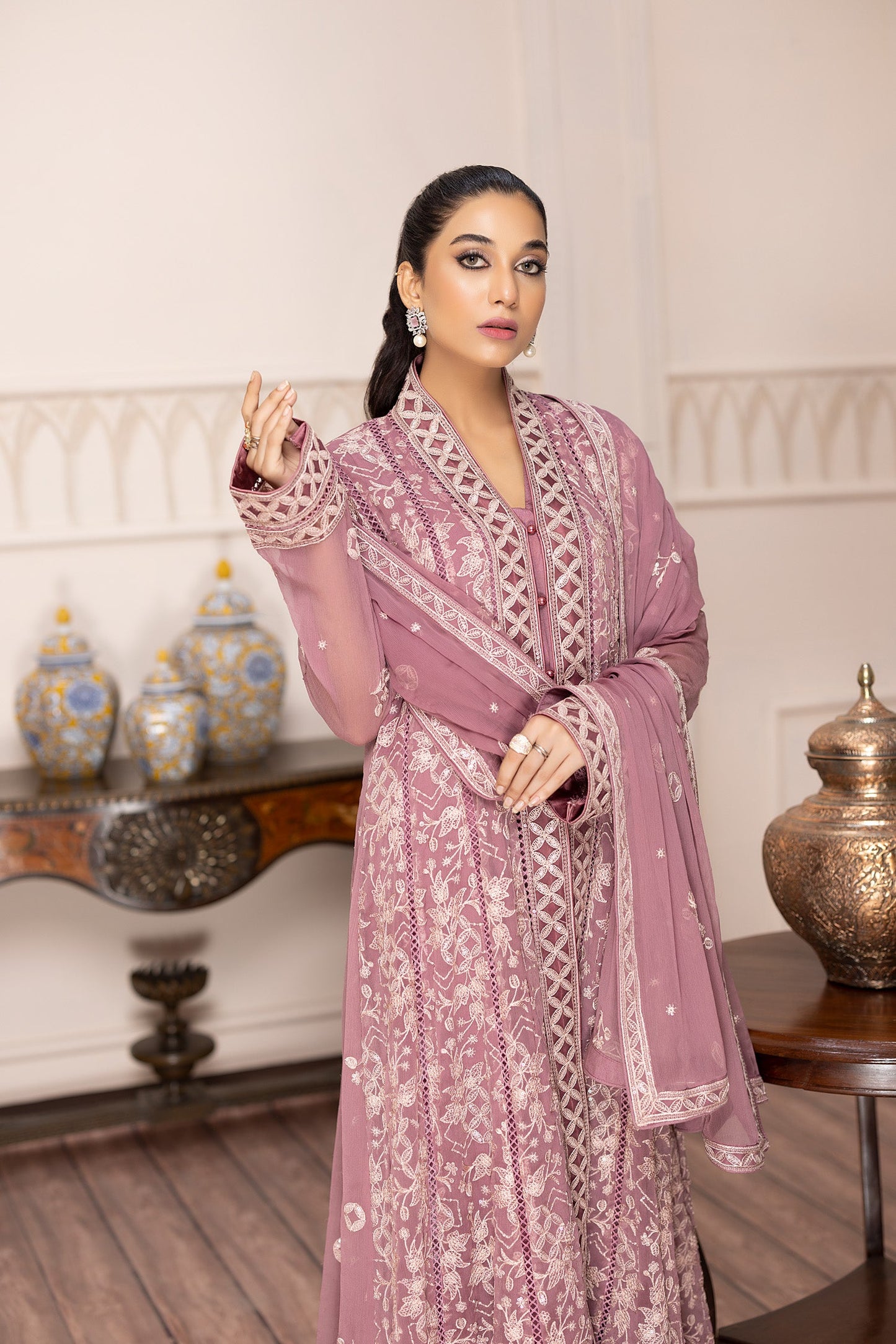 Saffairs - Embroidered Chiffon Gown Pret 3PC