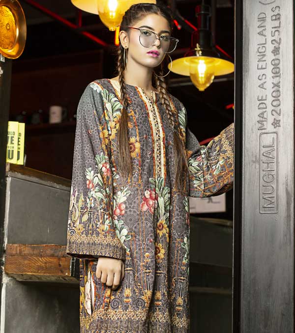 Elena- Digital Embroidered Khaddar Unstitched Kurti