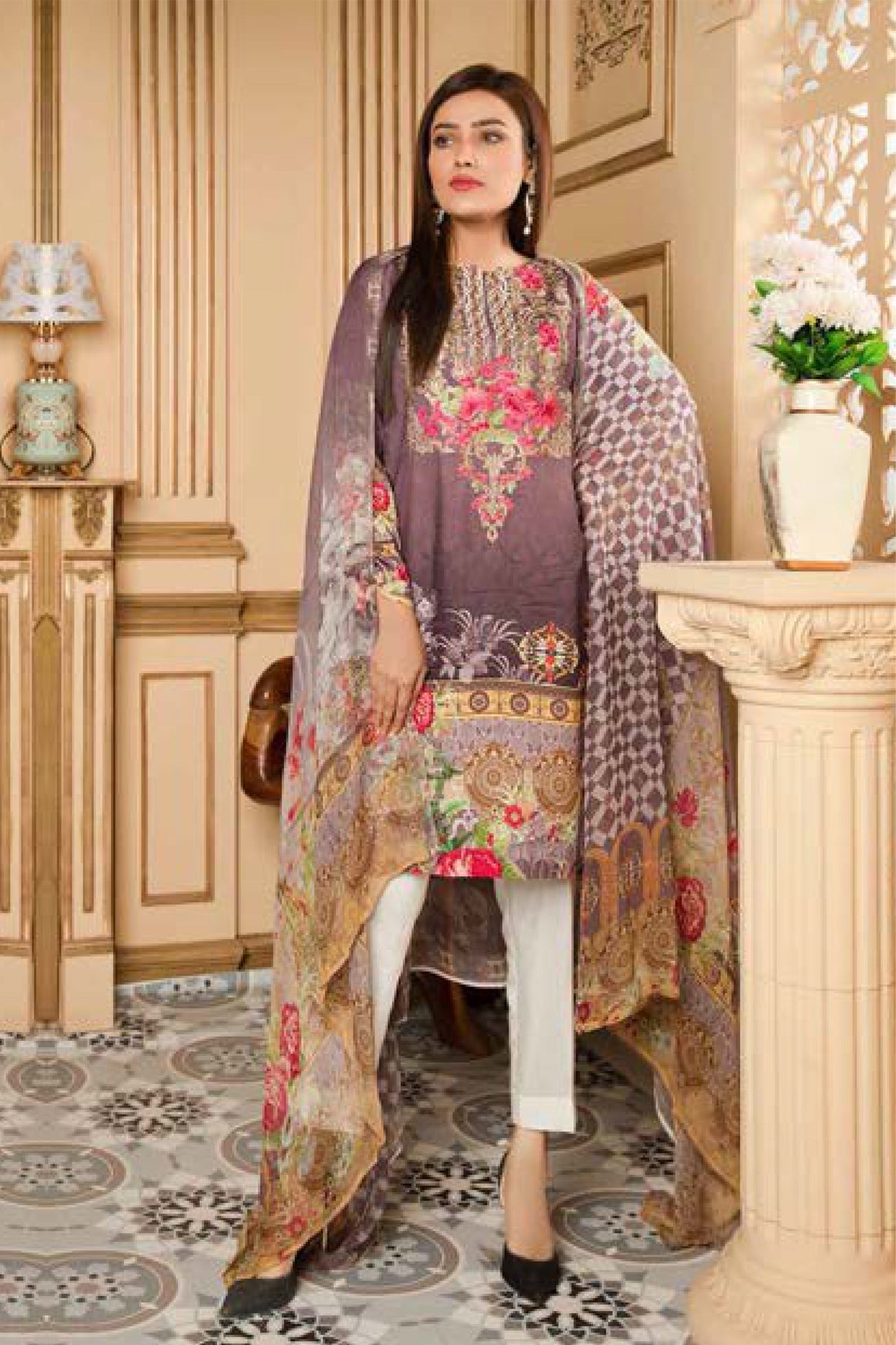 Salmond - Digital Printed and Embroidered Linen 3PC