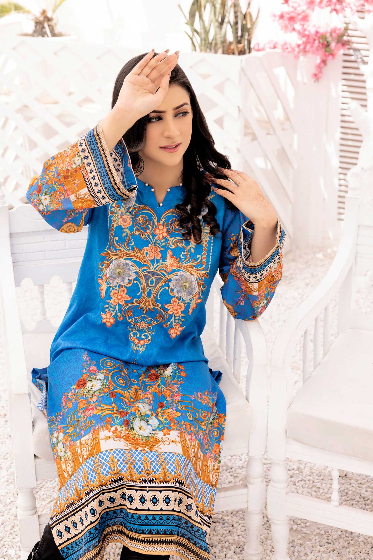 Raziel Blue - Digital Printed Stitched Lawn Kurti