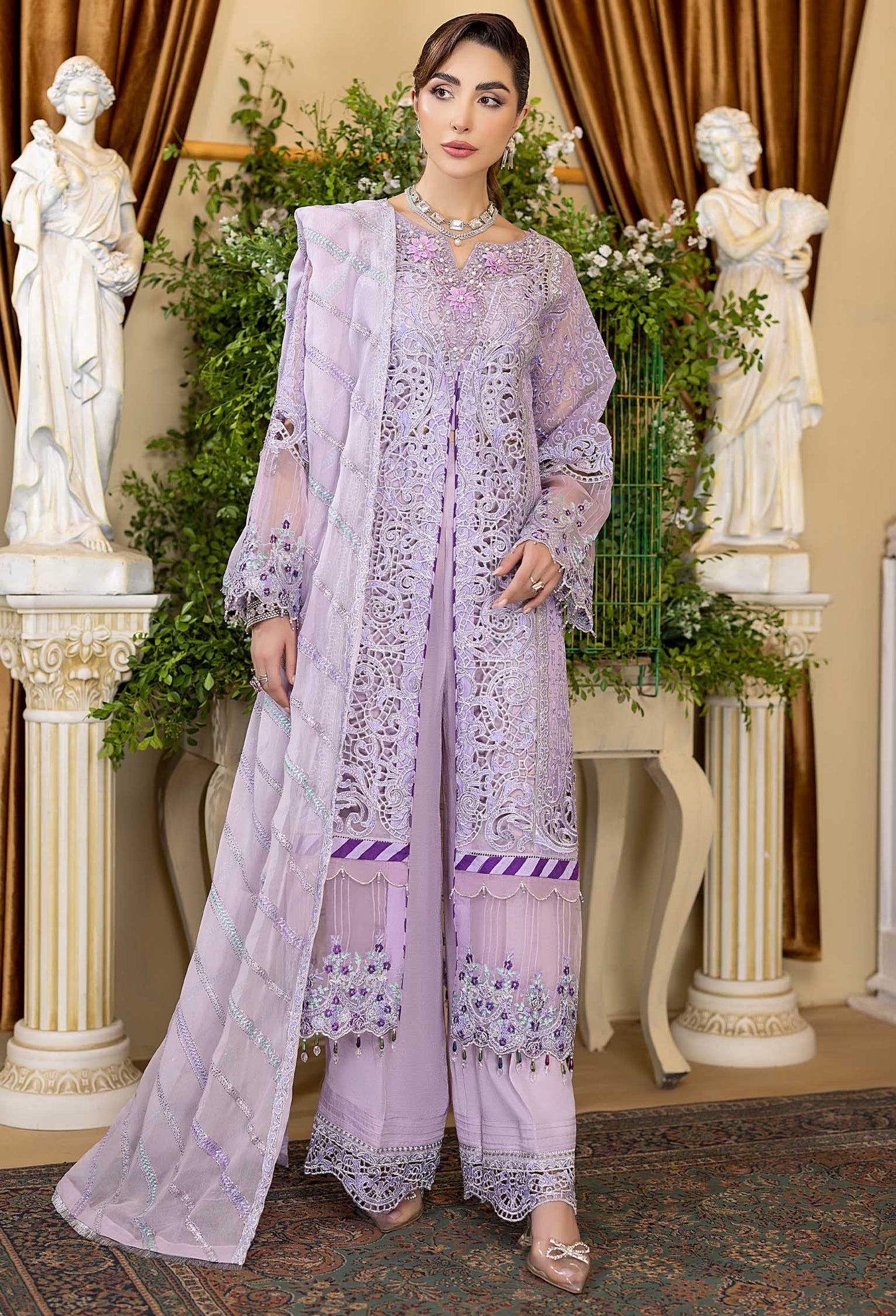 Chicory - Embroidered Organza Stitched