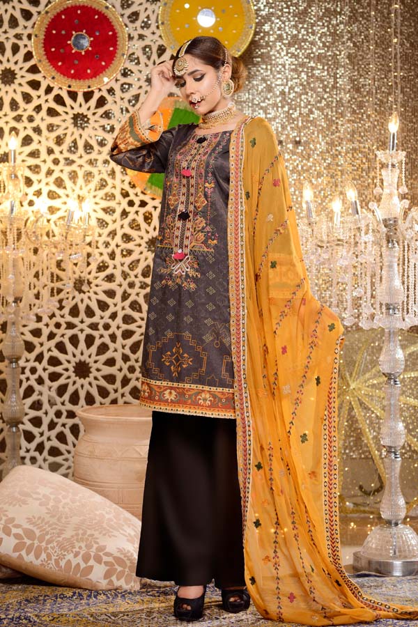 Danburite - Digital Embroidered Mesuri Lawn Unstitch (3 Piece)