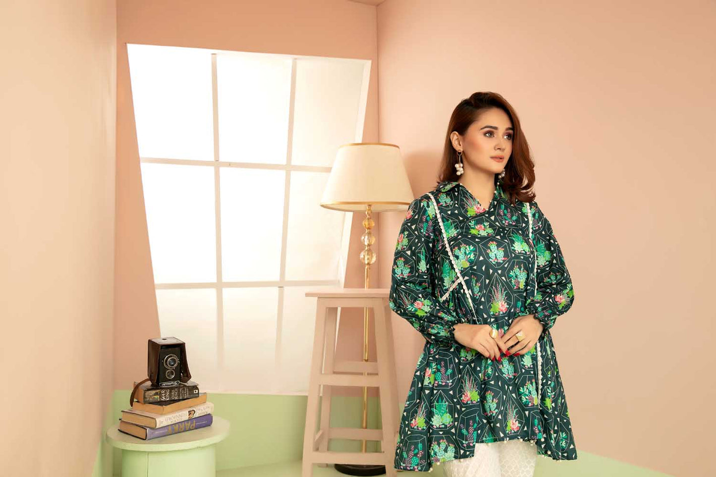 Greene - Digital Printed Stitched Lawn Kurti