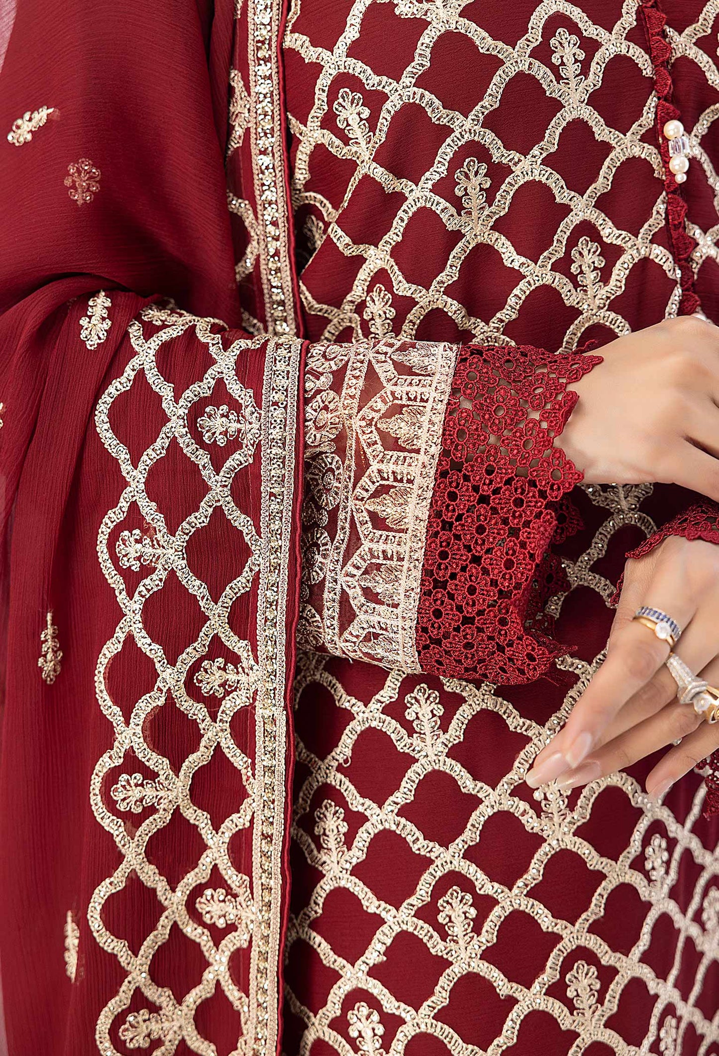 Red Vola - Embroidered Chiffon Pret 3PC