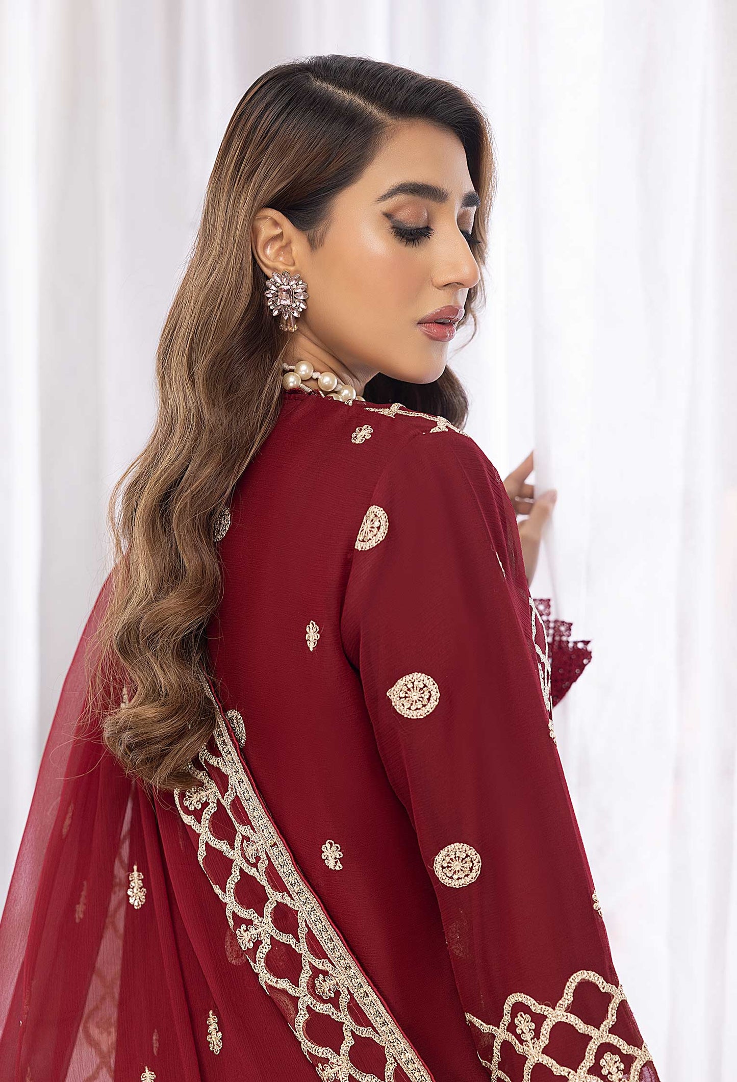 Red Vola - Embroidered Chiffon Pret 3PC