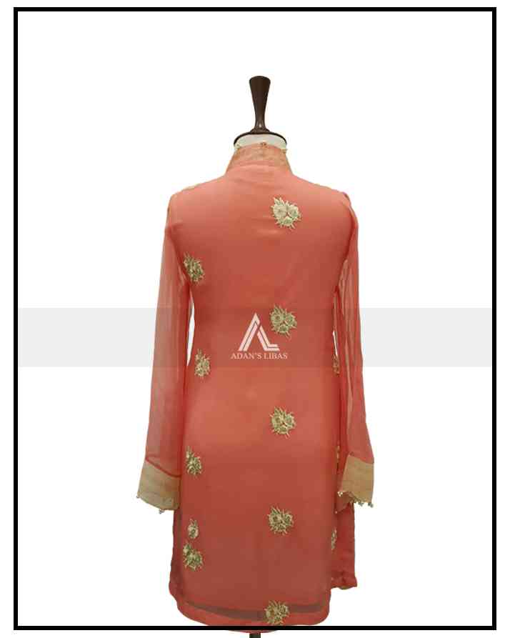 CORAL EMBROIDERED CHIFFON - STITCHED SHIRT