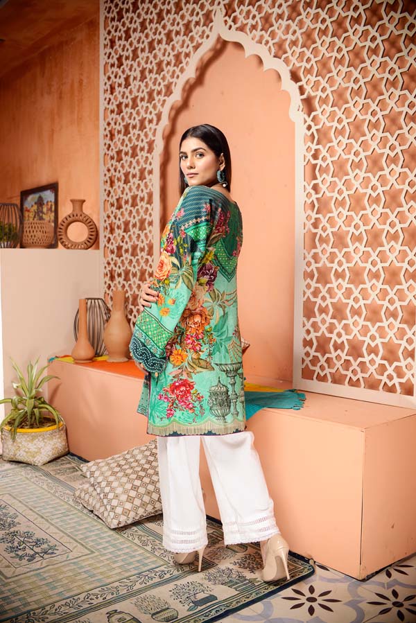 Dark Turquoise - Digital Mesuri Lawn Unstitch Shirt