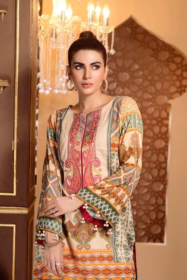 Colonial White - Digital Printed and Embroidered Mesuri Lawn Kurti