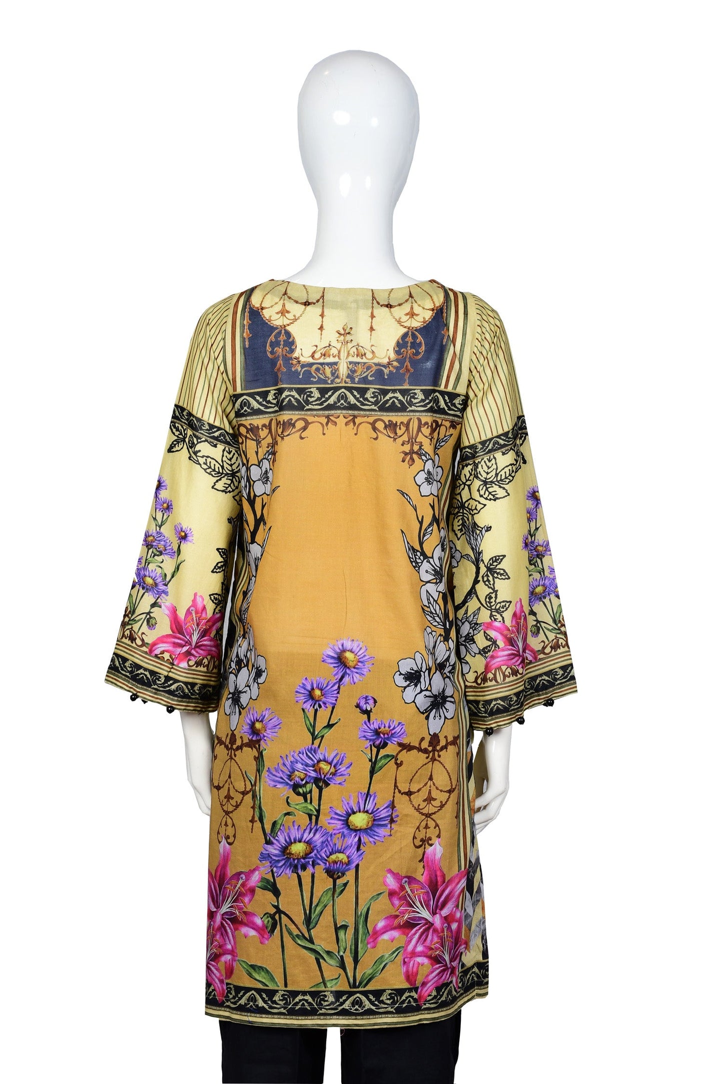 Light Yellow - Digital Printed Stitched Lawn Kurti