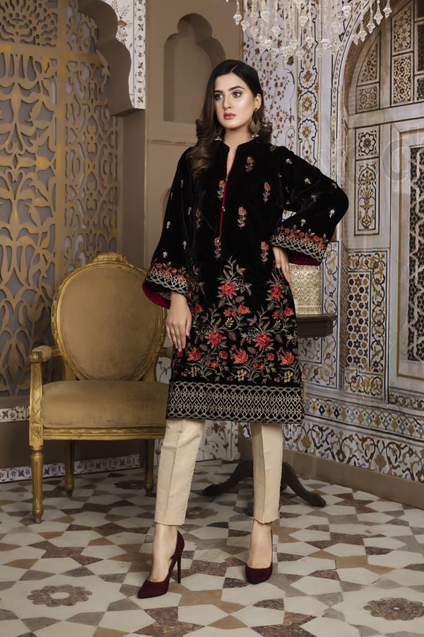 Black 01 - Embroidered Velvet Un Stitched (2 Piece)