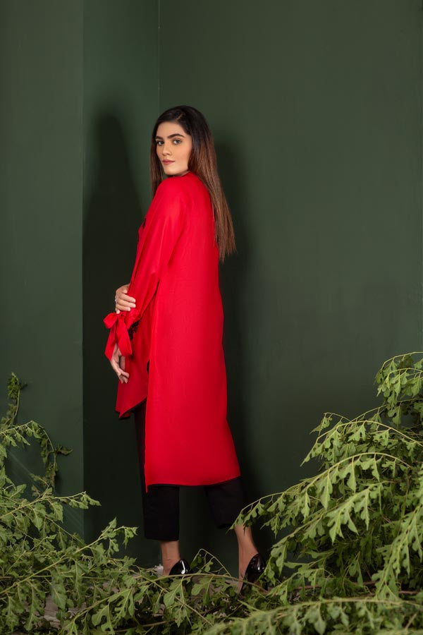 Charming Red - Embroidered Lawn Stitch Shirt