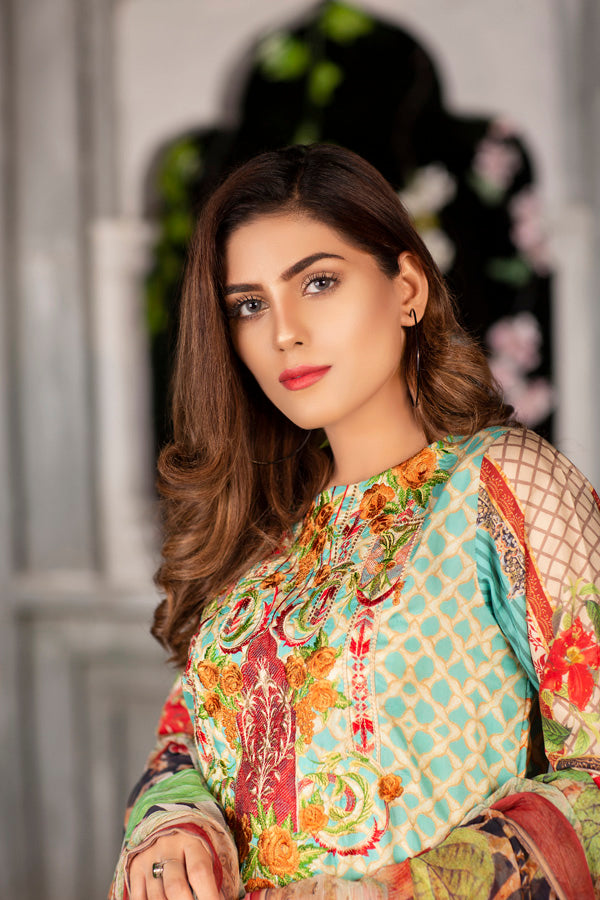 Mint - Digital Printed & Embroidered Viscose