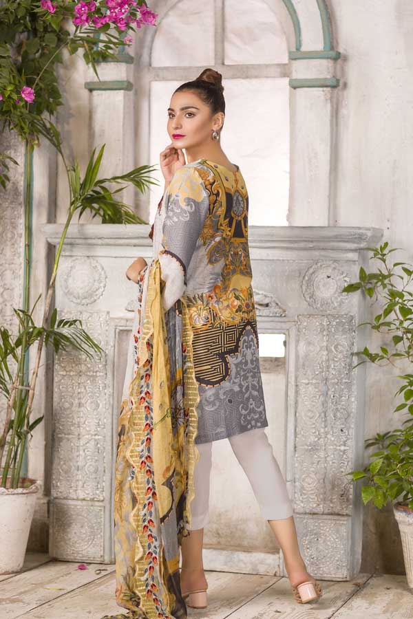 Dusty Grey- Digital Embroidered Karandi (3 Piece)