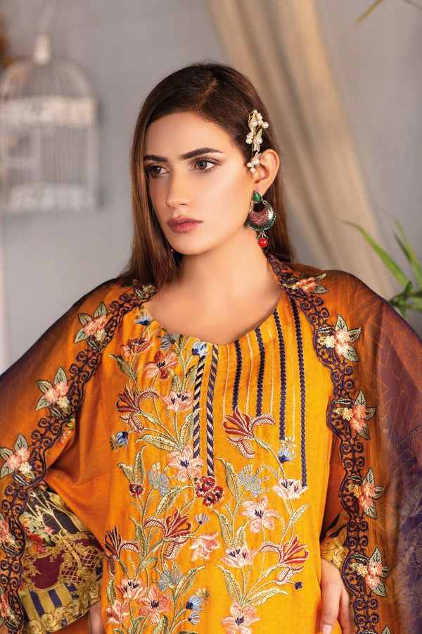 Sun Flower - Digital Embroidered Karandi