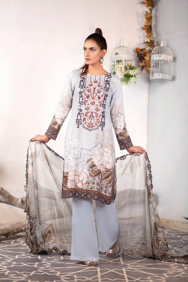 Sky Blue - Digital Embroidered Karandi