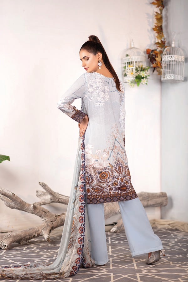 Sky Blue - Digital Embroidered Karandi