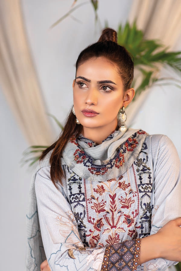 Sky Blue - Digital Embroidered Karandi